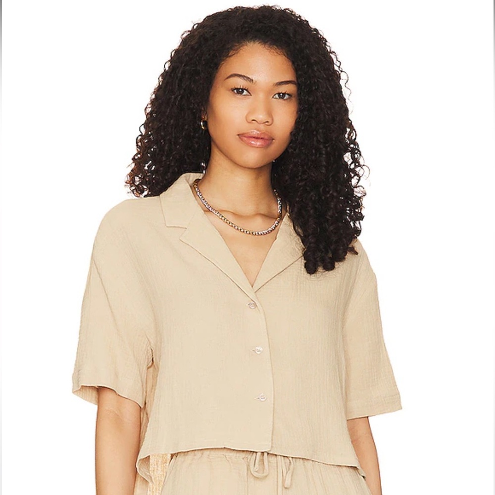 NWT Steve Madden Lounge Button Up Top Sz XS - Khaki/Tan